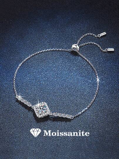 1 pieza Dulce y versátil pulsera de 1 quilate de Moissanita de plata 925 adecuada para uso diario de las mujeres y fiestas, mejor regalo para amante de joyas; pulsera de diamantes de imitación