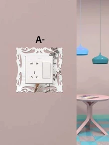 1pc Mirror Surface Switch Wall Sticker, Modern Plastic Switch Sticker For Home Decoration Mirror Wall Wall Decor Room Decor Wall Mirror Mirror For Room Bathroom Decor Living Room Decor - Silver - View 4