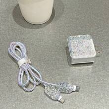 银色闪光充电盒兼容 18W/20W 充电器和数据线 数据线保护器、充电器保护器 - 銀色 - 查看 4