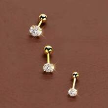 SENLANSP 3pcs Unique 18K Gold Plated Cubic Zirconia Stainless Steel Earrings Set, Perfect For Daily And Party Wear