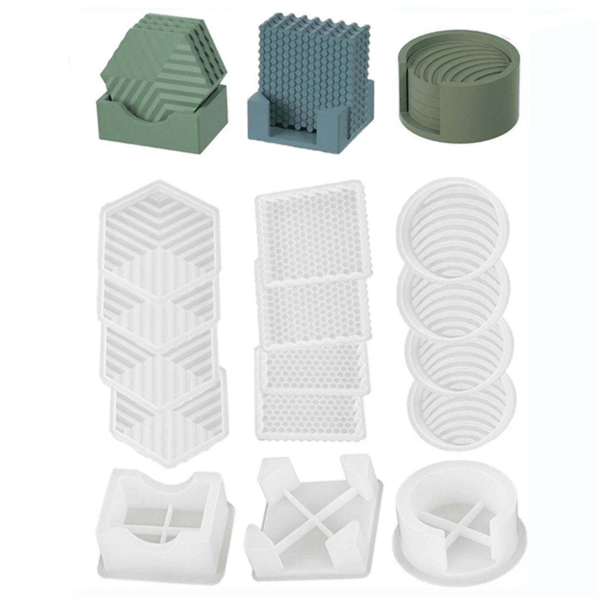 4+1 Resin Coaster Molds Set, Coaster Molds For Epoxy Resin, Coaster Resin Mold With Storage Box Mold For DIY Art Craft Cup Mats - White - View 1