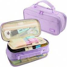 Dual Side Pencil Case Large Capacity Pencil Case Organizer; Double Zipper Storage Bag; Big Pencil Pouch - 紫色 - 查看 1
