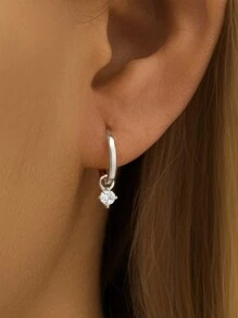 1Pair  925 Sterling Silver Earring For Women Romantic Hoop Earring 18K Gold Plated Suitable For Engagement  Bridal Jewelry Fine Jewelry - Silver - View 5