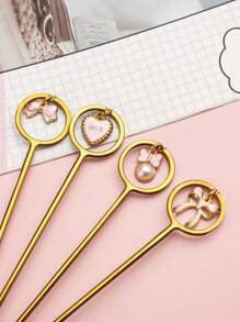 304不鏽鋼創意可愛蝴蝶結心型咖啡匙、甜點湯匙和水果叉 - 金色 - 查看 8