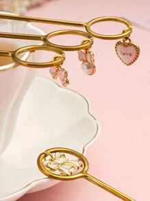 304不鏽鋼創意可愛蝴蝶結心型咖啡匙、甜點湯匙和水果叉 - 金色 - 查看 7