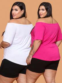 Plus Size Blouses - Trắng + Hồng - Xem 2