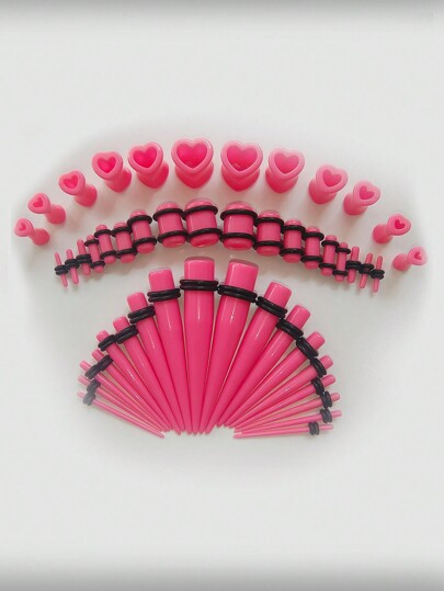 48pcs Transparent Purple Heart Shaped Ear Plugs, Acrylic Ear Gauges Kit, Elegant Design Fits Sizes 14g-00g, Each Size Packed Individually. Valentines,Mom,Mother,Mother's Day,Gift