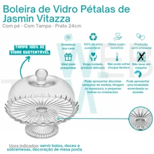 Boleira de Vidro com Pé e Tampa Jasmin Vitazza: Para Bolo, Doces, Sobremesas, Decoração, Organização e Mesa Posta, com Toque de Elegância, Praticidade Ecológica e Ocasiões Especiais - Multicolorido - Visão 3
