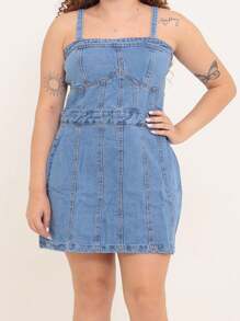Women Denim Dresses - 中等水洗藍 - 查看 1