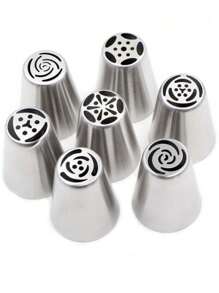 Multi-Piece Stainless Steel Russian Piping Nozzles, DIY Cake Decorating Tools, Cupcake Cream Nozzles, Baking Supplies - Silver - View 5