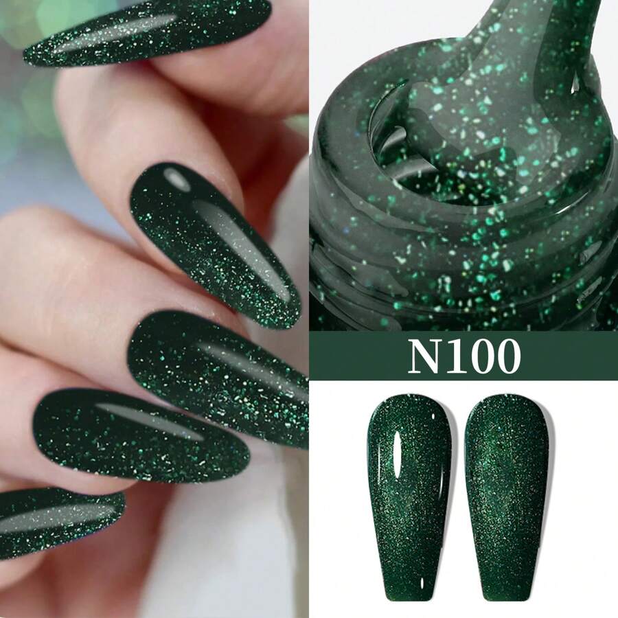 XEIJAYI 1Pc Gel Nail Polish, Popular Series Nail Gel 141 Colors Vibrant All Seasons Gel Polish- Uv/Led Soak Off Semi-Permanent Varnish For Diy Manicure Nail Art Design Gift For Women St. Patrick's Day - 墨綠色 - 查看 1