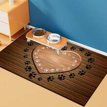 1入組仿木紋背景心形及爪印寵物餵食墊，吸水狗糧墊適用於食物和水，防污染快干狗飲水墊，寵物用品狗飯墊，適用於喝水凌亂的寵物 - 彩色 - 查看 7