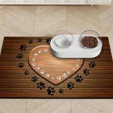 1入組仿木紋背景心形及爪印寵物餵食墊，吸水狗糧墊適用於食物和水，防污染快干狗飲水墊，寵物用品狗飯墊，適用於喝水凌亂的寵物 - 彩色 - 查看 5