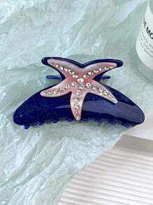 1pc Acetate Creative Dreamy Bohemian Style Ocean Elements Seashell Starfish Fish Rhinestone 3D Cute Sweet Mermaid Semicircle Large Hair Claw Clip Hairpin, High-End Hair Accessory - Multicolor - View 8