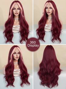 7JHH WIGS Tóc giả dài xoăn gợn sóng màu đỏ tía pha sọc hồng Skunk nổi bật phần giữa tóc giả tóc giả sợi tổng hợp màu đỏ hồng cho phụ nữ và trẻ em gái làm quà tặng sử dụng hàng ngày trong tiệc tùng 28 inch - Nhiều màu - Xem 6