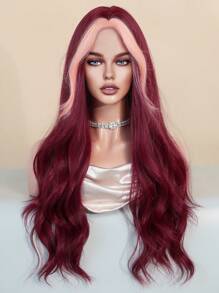 7JHH WIGS Tóc giả dài xoăn gợn sóng màu đỏ tía pha sọc hồng Skunk nổi bật phần giữa tóc giả tóc giả sợi tổng hợp màu đỏ hồng cho phụ nữ và trẻ em gái làm quà tặng sử dụng hàng ngày trong tiệc tùng 28 inch - Nhiều màu - Xem 5