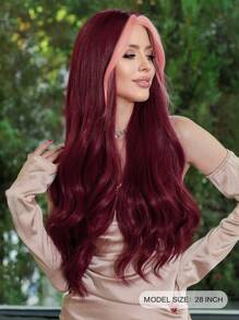 7JHH WIGS Tóc giả dài xoăn gợn sóng màu đỏ tía pha sọc hồng Skunk nổi bật phần giữa tóc giả tóc giả sợi tổng hợp màu đỏ hồng cho phụ nữ và trẻ em gái làm quà tặng sử dụng hàng ngày trong tiệc tùng 28 inch - Nhiều màu - Xem 4