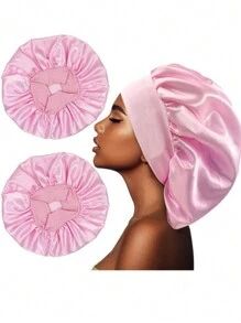Cuffia in raso, cuffia di seta, cuffia per capelli, cuffia jumbo per dormire, cuffia in raso con fascia elastica per donne per camera da letto, viaggio, ufficio, scuola - Rosa - Visualizzare 1