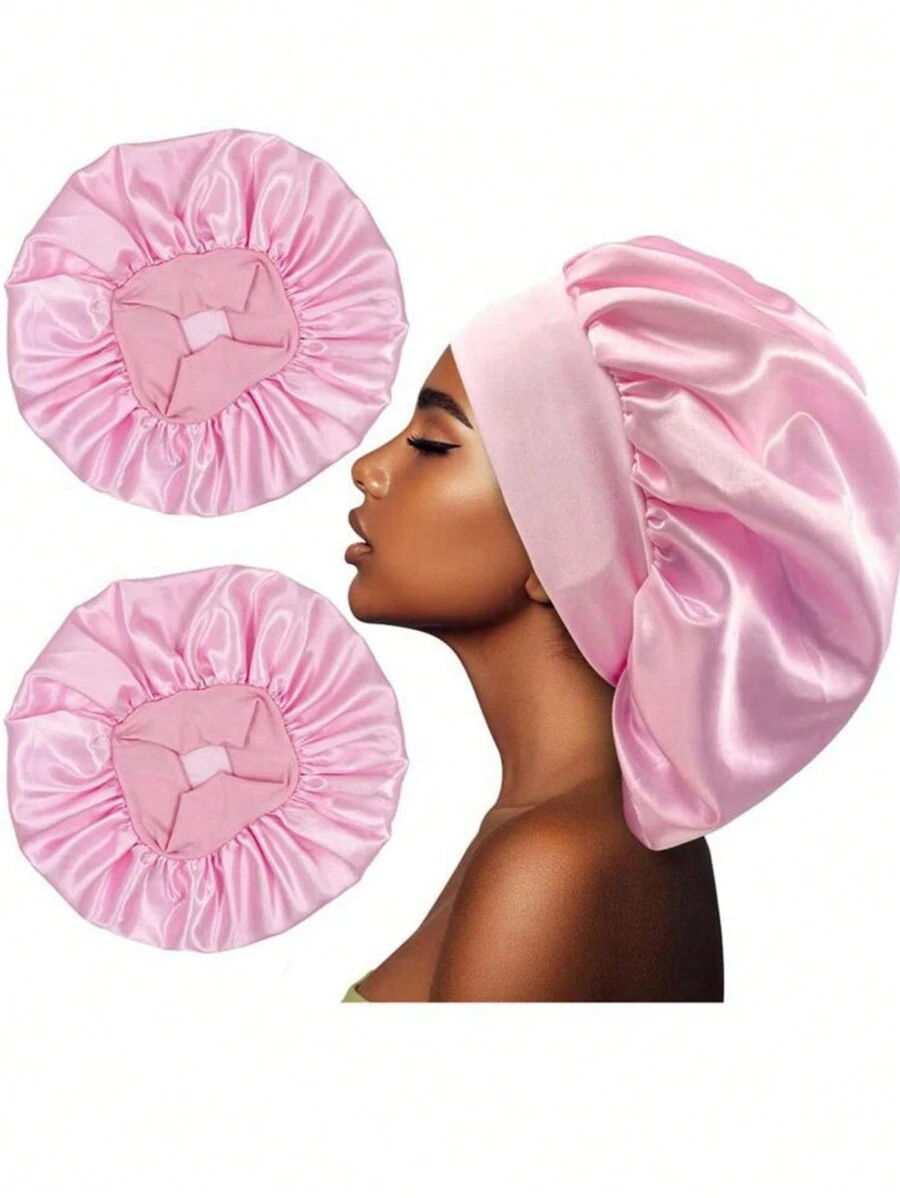 Cuffia in raso, cuffia di seta, cuffia per capelli, cuffia jumbo per dormire, cuffia in raso con fascia elastica per donne per camera da letto, viaggio, ufficio, scuola - Rosa - Visualizzare 1