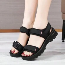 Sandale sport casual cu cârlig și buclă de vară pentru femei, pantofi de plajă cu fund moale groși, respirabili, sandale ușoare cu curele la gleznă super versatile și cu vârf deschis - negru complet - Vizualizare 2