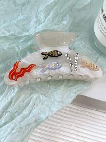 1pc Acetate Creative Dreamy Bohemian Style Ocean Elements Seashell Starfish Fish Rhinestone 3D Cute Sweet Mermaid Semicircle Large Hair Claw Clip Hairpin, High-End Hair Accessory - Multicolor - View 15