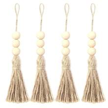 4pcs Tassel Wood Bead Garland Rope Decorative Door Knob Hanger With Beaded Tassel Pendant, Suitable For Cabinets & Porches - Beige - View 5
