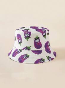 1pc Unisex Vegetable Eggplant Cartoon Printed Bucket Hat, Versatile Sun Protection Hat, Fashionable Fits Small & Large Heads, Double-Sided Wear, New Season Beach Sun Hat - Fisherman's Hat - View 6