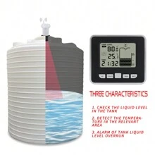Medidor inalámbrico de nivel de líquido de tanque de agua ultrasónico FT002 con sensor de temperatura, pantalla de tiempo de nivel de agua e indicador de batería baja - Negro - Ver 10