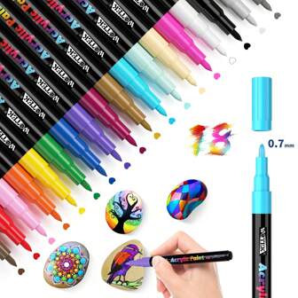 18 Farben wasserfeste Acryl-Paint Marker: Feiner Spitze für Stein Malerei, Glas, Holz, Keramik, Stoff, Metall, Leinwand, Ostereier, Kürbisse, Malen & Basteln für Erwachsene, Scrapbooking Zubehör