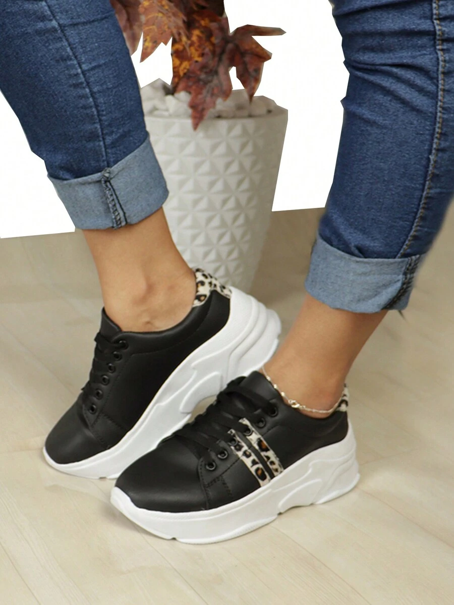 Women Wedge Sneakers - 黑色 - 查看 1