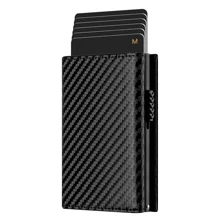 Carteras para Hombre,Tarjetero, Billetera para Hombre,RFID Bloqueo Antirrobo Tarjetero para Caballero Plegable, Con Bolsillo de Moneda Billetera para,Regalos para hombre-Grano negro - fibra de carbono negro - Ver 1