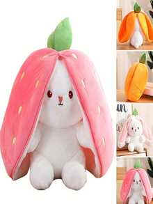1pc Strawberry Bunny Transforming Bunny Doll Doll Ragdoll Carrot Rabbit Rabbit Plush Doll Girl Sleep Pillow , Cute Decompression Plush Toys - Multicolor - View 1