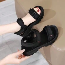 Sandale sport casual cu cârlig și buclă de vară pentru femei, pantofi de plajă cu fund moale groși, respirabili, sandale ușoare cu curele la gleznă super versatile și cu vârf deschis - negru complet - Vizualizare 4