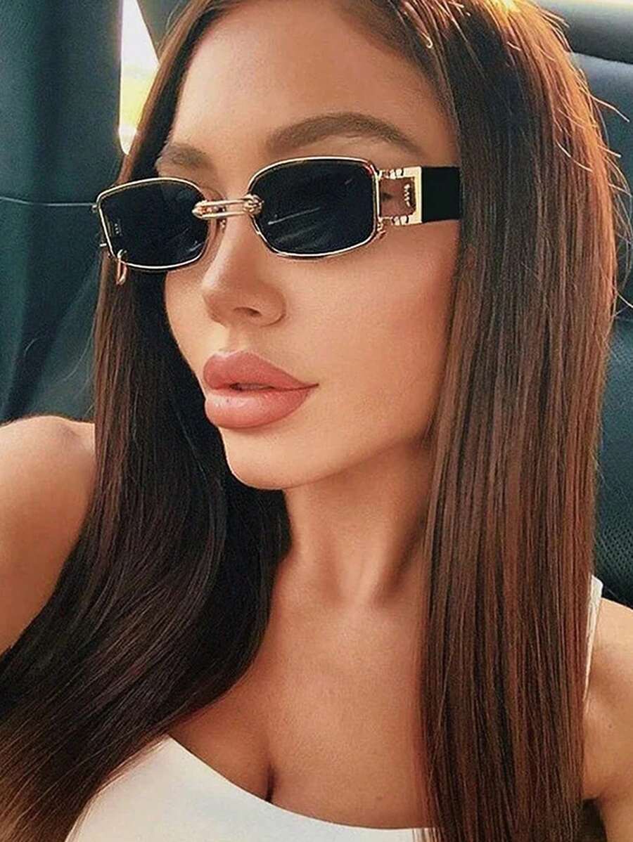 1 件女士时尚镂空金属环装饰时尚眼镜，适合日常、户外、街头风格、驾驶、旅行、派对海滩配饰女士眼镜太阳镜时尚基本款秋冬女装衣服商务休闲礼物 - 黑灰 - 查看 1