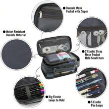 Dual Side Pencil Case Large Capacity Pencil Case Organizer; Double Zipper Storage Bag; Big Pencil Pouch - Black Grey - View 4