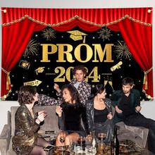 Banner de fondo Prom 2024, decoración para fiesta de graduación, Banner Congrats Grad para noche de Prom y graduados de preparatoria/universidad - negro rojo - Ver 4