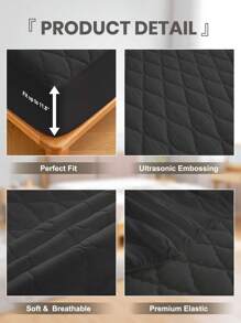 1pc Water Resistant Bed Sheets, Bedding, Fitted Sheet, Mattress Cover, Soft And Comfortable Bedding For Bedroom, Solid Color Waterproof Bed Cover, Rhombus Pattern Embossed Mattress Protector, Deep Pocket, For Single/Twin/Full Bed Sizes, For Bedroom, Guest Room, Hotel, Dustproof Bedspread, Dustproof Non-Slip, Pillow And Pillowcase Not Included, Cozy Home Textile, Perfect Holiday Gift, Black