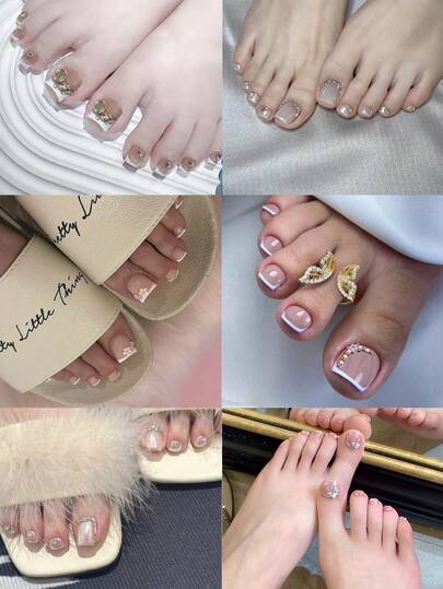 フルーツカラーのラインストーンつきつま先ネイル24個セット、グルーとネイルファイル付き、クロスボーダーで使用可能