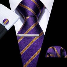 Cravate florale violette royale pour hommes, ensemble de cravate de luxe en soie jacquard avec mouchoir pour mariage et soirée