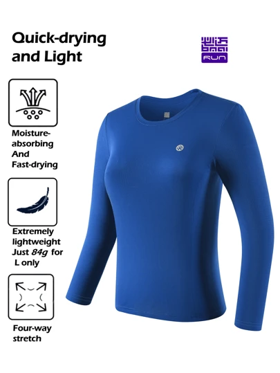  1 Piece Of BMAI Spring And Summer Base Layer Running Magic Cube Quick-Drying Long-Sleeve Women's Round Neck Breathable Sweat-Absorbing Quick-Drying Lightweight T-Shirt, Suitable For Running, Cycling, Fitness, And Other Activities. Compression Shirt