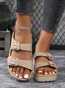 2023新款夏季防滑耐磨女拖鞋，鞋帶扣設計，時尚舒適，輕巧吸震家居便鞋