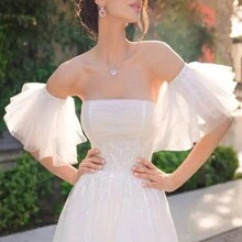 1件白色新娘袖套，蓬蓬薄纱伴娘婚礼派对礼服手臂遮盖配饰，秋季配饰，情人节配饰 - 彩色 - 查看 3