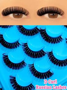 Asiteo 新款 9 对自然纤细俄罗斯条状睫毛 D 卷曲仿貂皮睫毛自然外观睫毛适合日常化妆条状睫毛、睫毛、睫毛、假睫毛 - 自然纖長款 - 查看 1
