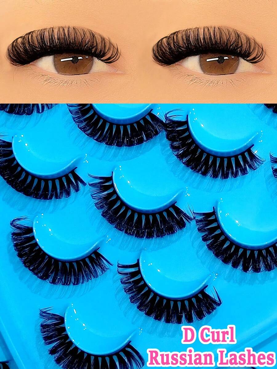 Asiteo 新款 9 对自然纤细俄罗斯条状睫毛 D 卷曲仿貂皮睫毛自然外观睫毛适合日常化妆条状睫毛、睫毛、睫毛、假睫毛 - 自然纖長款 - 查看 1