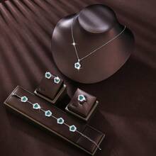 5入組珠寶套裝，歐美風格微鑲立方氧化鋯心形與花形耳環、項鍊、戒指、手鏈套裝，日韓設計幸運五瓣花極簡優雅配件，適於女性婚禮、派對，送女友和摯友禮物 - 套裝珠寶首飾 - 查看 13