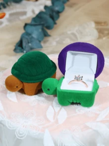 1pc Cartoon Cute Turtle Shaped Ring Box/Jewelry Box For Earrings With Flocked Lining, Gift Box - Little Turtle - View 8