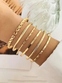 6pcs/Set Fashionable Personalized Geometric Multi-Layered Bracelet Set For Women, Daily Wear - Gold - View 4