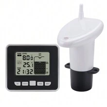 Medidor inalámbrico de nivel de líquido de tanque de agua ultrasónico FT002 con sensor de temperatura, pantalla de tiempo de nivel de agua e indicador de batería baja - Negro - Ver 12