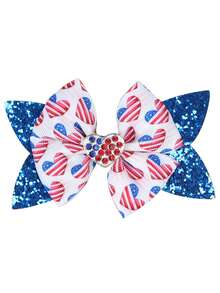 2 件随机款式新款儿童美国蝴蝶结发夹，美国独立日装饰性鳄鱼发夹带亮片，闪光双层燕尾夹，适合日常佩戴、摄影和送礼 - 彩色 - 查看 6