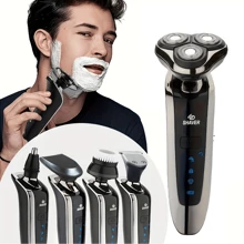Rechargeable Waterproof Electric Shaver Razor For Men With Nose And Sideburn Trimmers And Face Cleaning Brush - Achieve A Smooth And Clean Shave.Rechargeable Waterproof Electric Shaver For Men With Nose And Sideburn Trimmers And Face Cleaning Brush - 5 In 1 Shaving and Grooming Kit - View 2